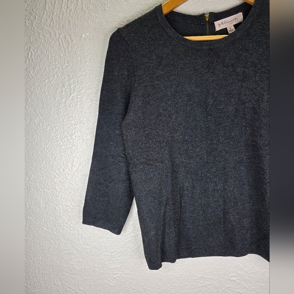 Nwt Philosophy Women's Crew Neck Sweater 3/4 Sleeve Pull Over Charcoal Gray Smal - Picture 4 of 16